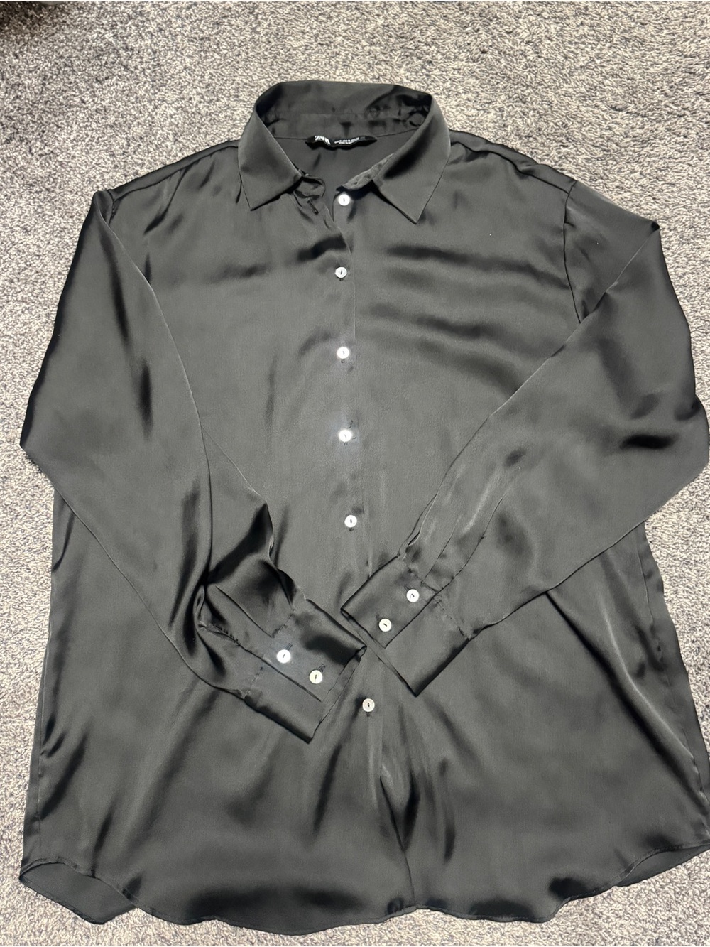 Zara Black Satin Button-Front Blouse | Size M